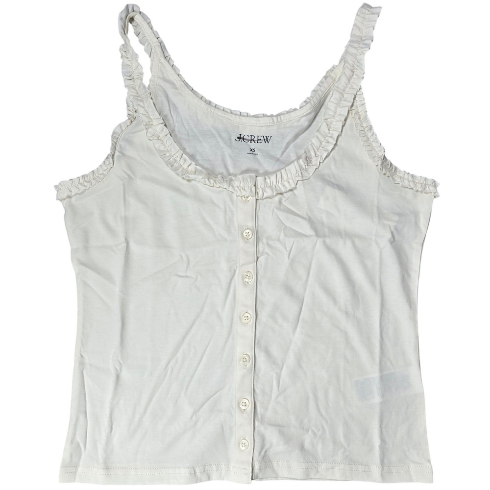 J Crew‎ Broken-in jersey button-front tank top ruffle trim Ivory CK292 XS NWT